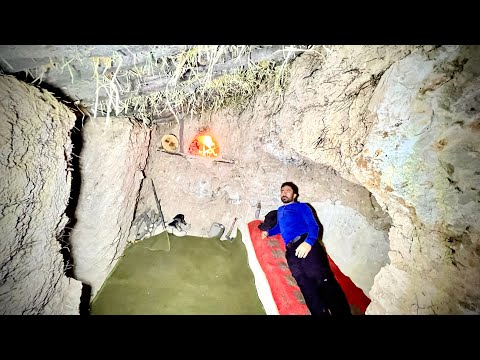 Digging a Warm Winter Shelter underground | one Survival  with Fireplace in a hilltop