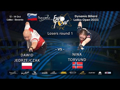 Dawid Jedrzejczak against Nina Torvund at the Dynamic Billard EuroTour Laško Open 2023 Slovenia