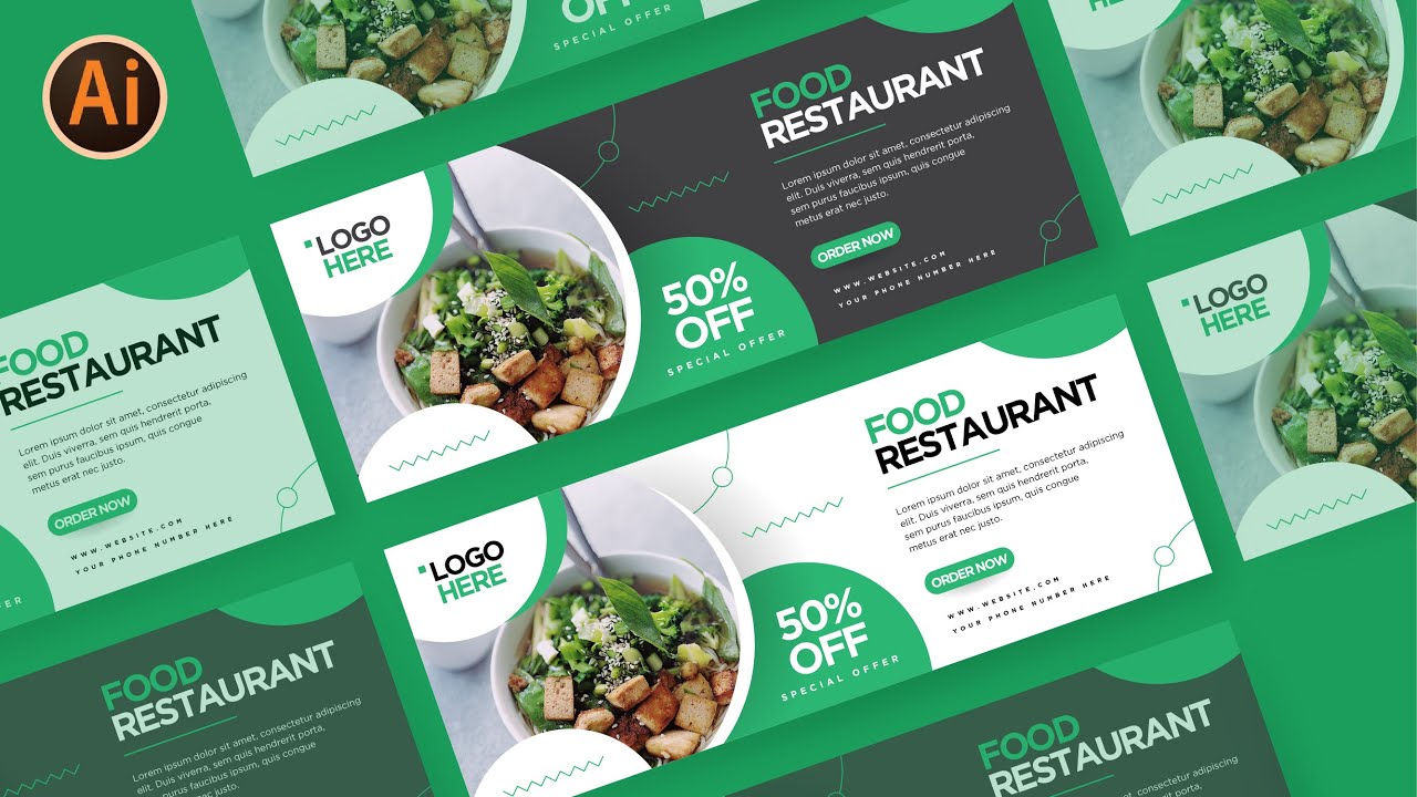 Modern Web Banner | Food Restaurant | Illustrator Tutorials