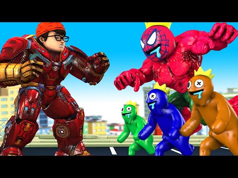 Hero Nick transform Hulk Buster vs Team Giant Rainbow Friends (Blue) rescue Tani - Scary Teacher 3D