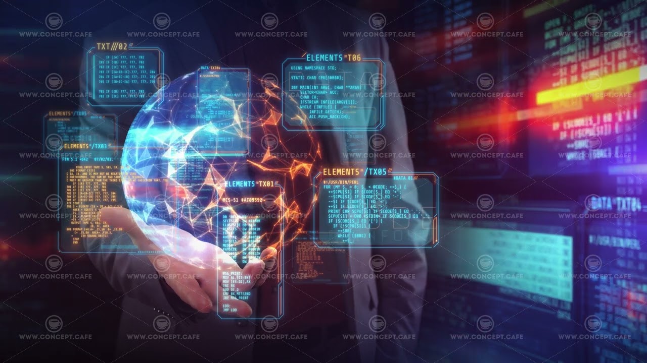 A businessman holds a virtual digital space in his palm.