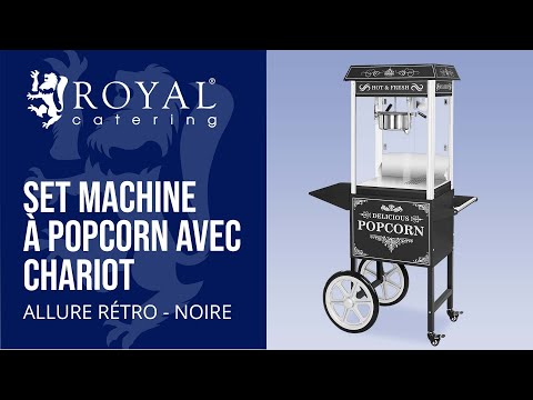 Vidéo - Set machine à popcorn avec chariot - Allure rétro - Noire