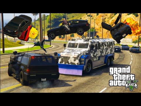 Armored RCV Destroying everything in it's path. RCV Highjack & 5-star chase Cinematic - GTA 5.