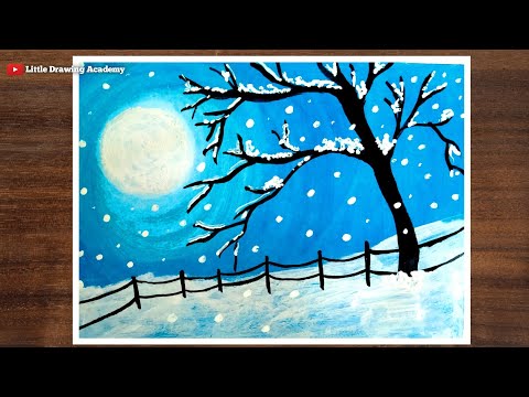 Easy Winter Snowfall Scenery Drawing for Beginners with Oil Pastels - Step by Step