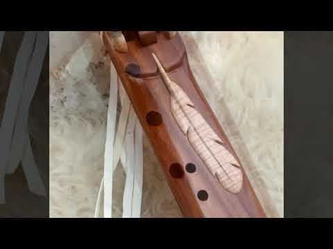 7 Hole Extended Scale Drone flute in the Key of E of Sapele and Maple accents with Carved Feather
