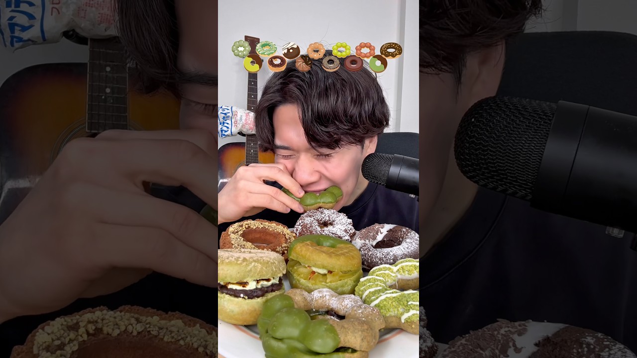 【ミスド新作】ドら抹茶と気になったドーナツ爆食い🍵#ミスド #ドら抹茶　#ドーナツ #飯テロ　#大食い #mukbang