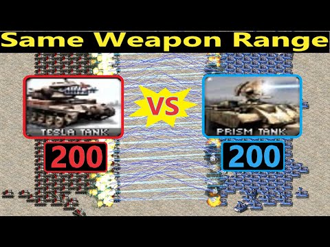 Tesla Tanks vs Prism Tanks - Same Weapon Range - Red Alert 2