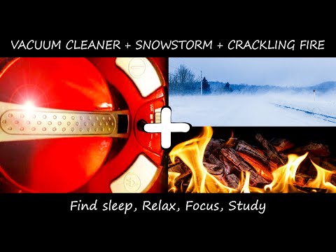 ★ 10 Hours Vacuum Cleaner sound + Snowstorm Blizzard + Crackling fire + Howling Wind (Dark Screen)
