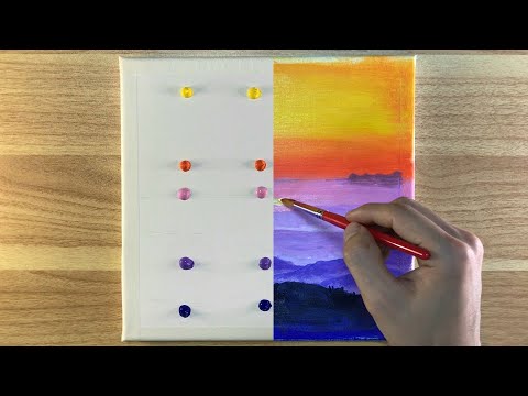 Sunrise and Quiet thought | Simple Landscape Acrylic Painting on Canvas #005 | Tutorial