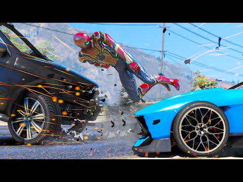 GTA 5 Iron Spiderman No Seatbelt Car Crashes - Spider-Man Ragdolls #7