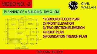 Planning of a Building: 10m x 10m I Building Drawing A to Z I Engineering Drawing - 3rd Semester