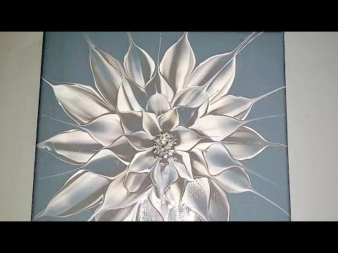 Simple Elegant and Neutral Flower Painting (Acrylic Pour Painting) #acrylicpainting
