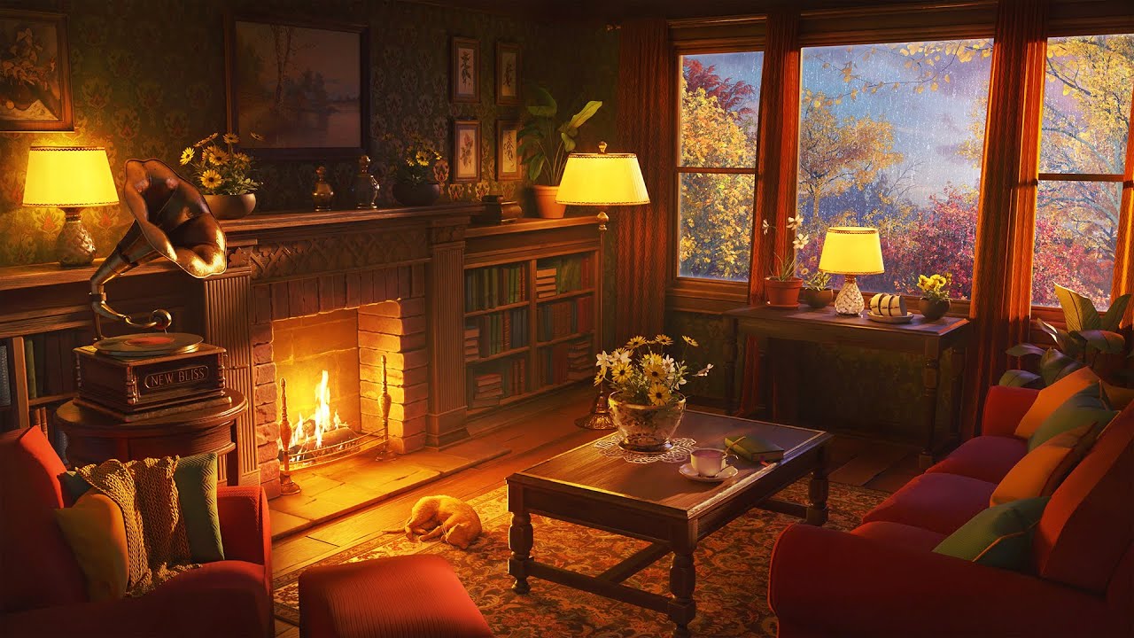 A 1940s Rainy Autumn Day at Vintage Manor House Room | Retro ASMR for Sleep & Relax