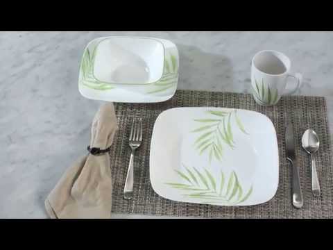 Corelle - Square Bamboo Leaf 16 Piece Dinnerware Set