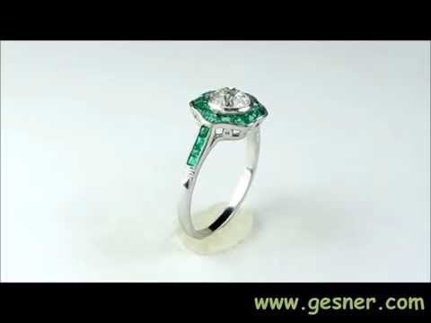 Vintage Engagement Ring 1.00ct. Diamond, Emerald & Platinum  - J36073