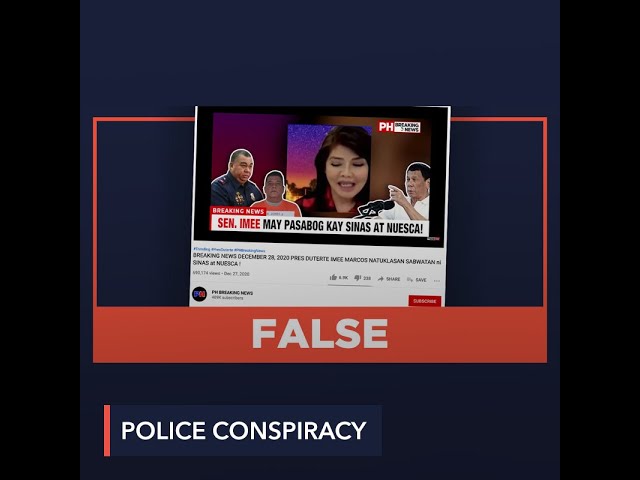 FALSE: Imee Marcos exposes connivance between Tarlac cop Nuezca, Sinas