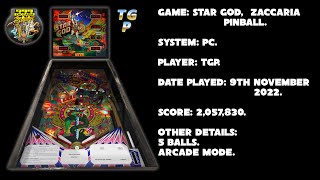 Star God - Zaccaria Pinball - Arcade mode, 5 balls - 2,057,830 points.