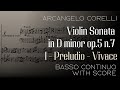 Arcangelo Corelli | Violin Sonata in D minor op.5 n.7 I Preludio Vivace ACCOMPANIMENT W. SCORE