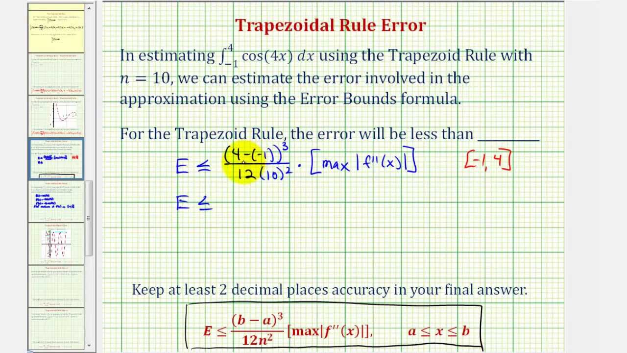 Trapezoid Rule Error - Numerical Integration Approximation