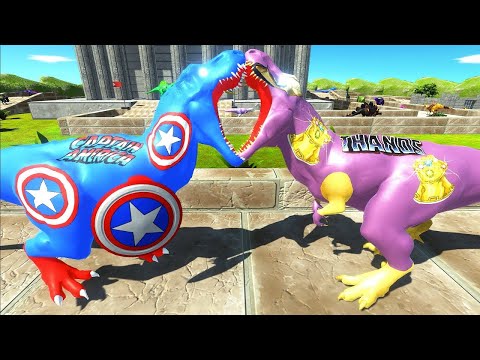 THANOS vs CAPTAIN AMERICA T-REX ANCIENT DEATH RUN - Animal Revolt Battle Simulator