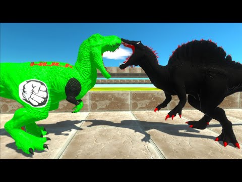 HULK T-REX vs DEADPOOL T-REX vs DARK SPINOSAURUS DEATH RUN -  Animal Revolt Battle Simulator