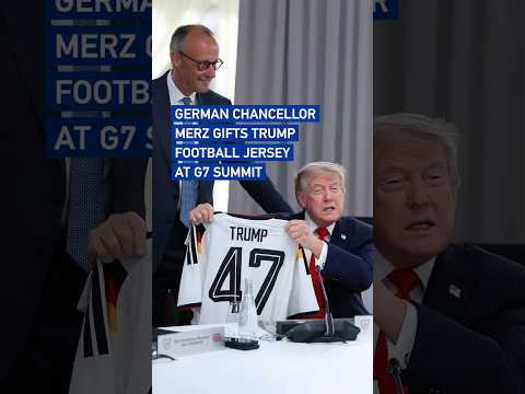 German Chancellor Merz gifts Trump football jersey at G7 Summit