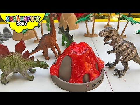 DINOSAURS IN ERUPTING VOLCANO - Animal Planet Big Tub of Dinosaur toys for kids Trex Island
