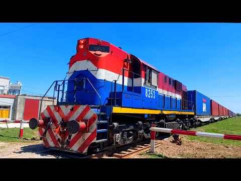 [4K] Colorido tren de contenedores de NCA con la ALCo RSD16 8253 pasando por Marcos Juárez!!!!!!