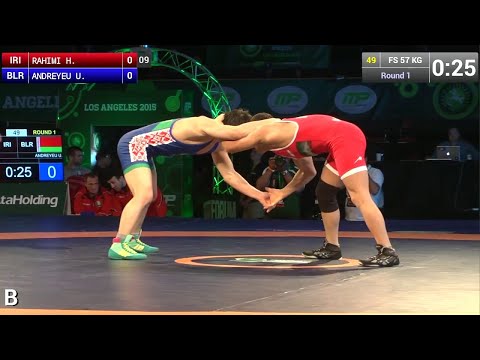 Round 1 FS - 57 kg: Hassan RAHIMI (IRI) df. Uladzislau ANDREYEU (BLR), 5-2