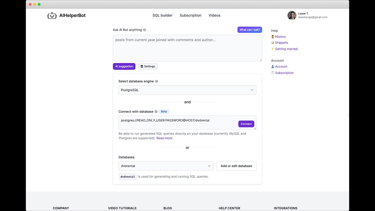 How to import your database schema into AIHelperBot.com | Tutorial