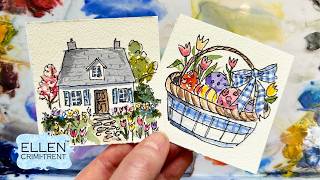 Tiny Tuesday- Ink and Wash watercolor Mini Spring tutorial
