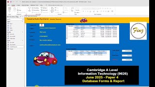 A Level IT 9626  June 2025 Paper 4 - Database Forms & Report