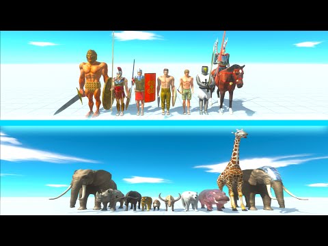 NEW ANCIENT HUMANS Team vs MODERN MAMMALS Team - Animal Revolt Battle Simulator ARBS