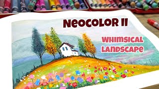 Whimsical Autumn Landscape 🍂 | Watercolor Tutorial with Neocolor II & Acrylic Gouache
