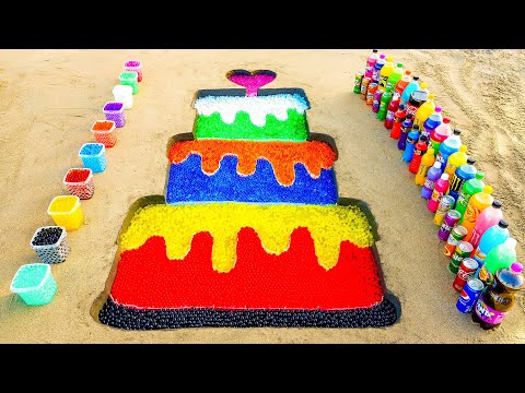 How to make Rainbow Birthday Cake with Orbeez, Fanta, Monster, Coca Cola and Mentos & Popular Sodas
