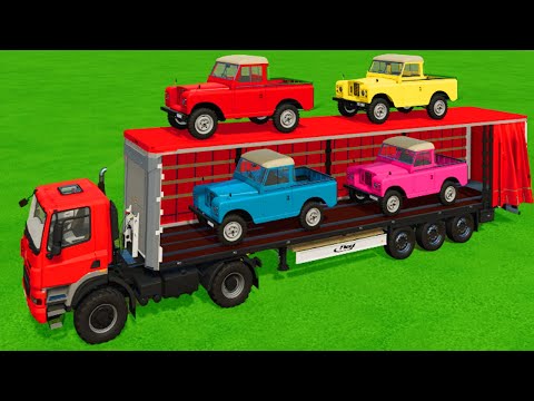 TRANSPORTING COLORED SUPERCARS with JOHN DEERE TRACTORS - Farming Simulator 22