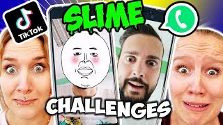 4 LUSTIGE TIK TOK &amp; WHATSAPP SLIME CHALLENGES mit Kaan, Kathi &amp; Nina
