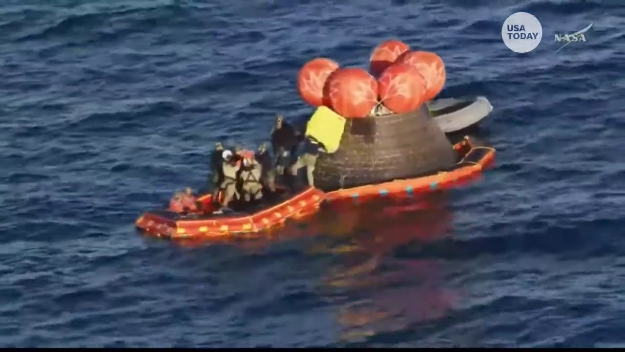 Artemis II crew recovered from Orion capsule after splashdown landing follows historic moon mission