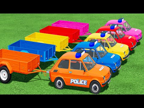 MINI POLICE CARS! TRANSPORTING & LOAD CANOLA with COLORED MINI FIAT TRACTORS! Farming Simulator 22