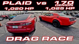 Is the 1,025 HP Demon 170 really a Plaid Killer? * Demon 170 vs Tesla Plaid 1/4 Mile DRAG RACE