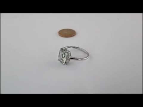 9ct White Gold Green Amethyst & Diamond Ring