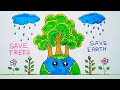 Save Earth Drawing | World Earth Day Drawing | Save Earth Poster Making | Save Environment Drawing