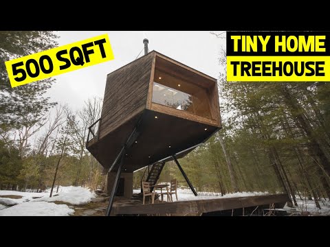 ULTRA-MODERN 500sqft TINY HOME TREEHOUSE w/ Hot Tub & Pond!