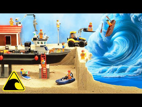 Dam Breach Experiment - LEGO Ship Sinking - Lego Flood City Port - Tsunami Wave Machine