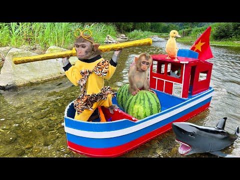 Farmer Bim Bim takes baby monkey Obi and duckling to go fishing 🙈 Videos Compilation!