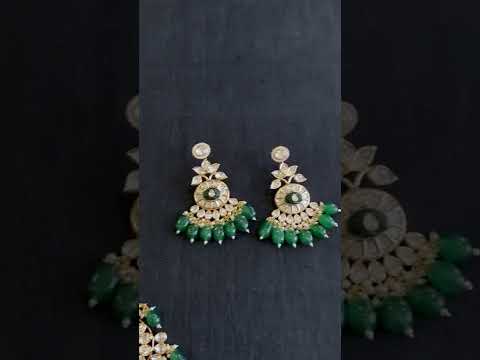 Copper post and back ahmedabadi kundan chandbali earrings