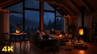 10 Hours Foggy Mountain THUNDERSTORM | Heavy Rain & Crackling Wood Stove 🌧️🔥