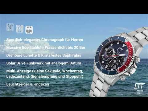 ETT - Professional Watersports - 44 mm Herren Solar Funk Chronographen mit Datumsanzeige