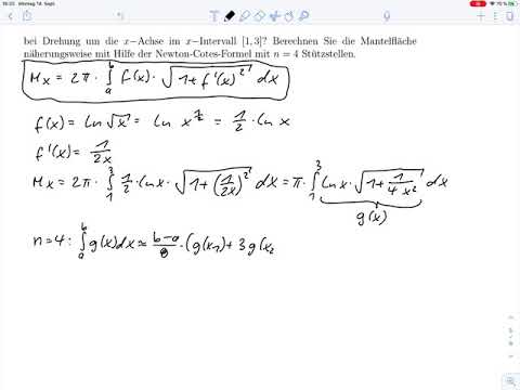 A3 – Integration – num. Int. mit Newton Cotes, Mantelfläche (Klausur SoSe 2020)