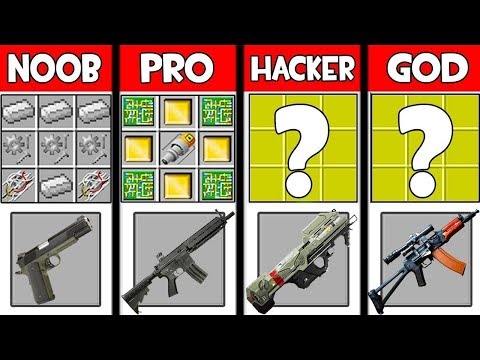 Minecraft Battle: SUPER GUN MOD CRAFTING CHALLENGE-NOOB vs PRO vs HACKER vs GOD ~ Animation